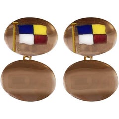 Vintage 9 Carat Rose Gold and Enamel Flag Cufflinks