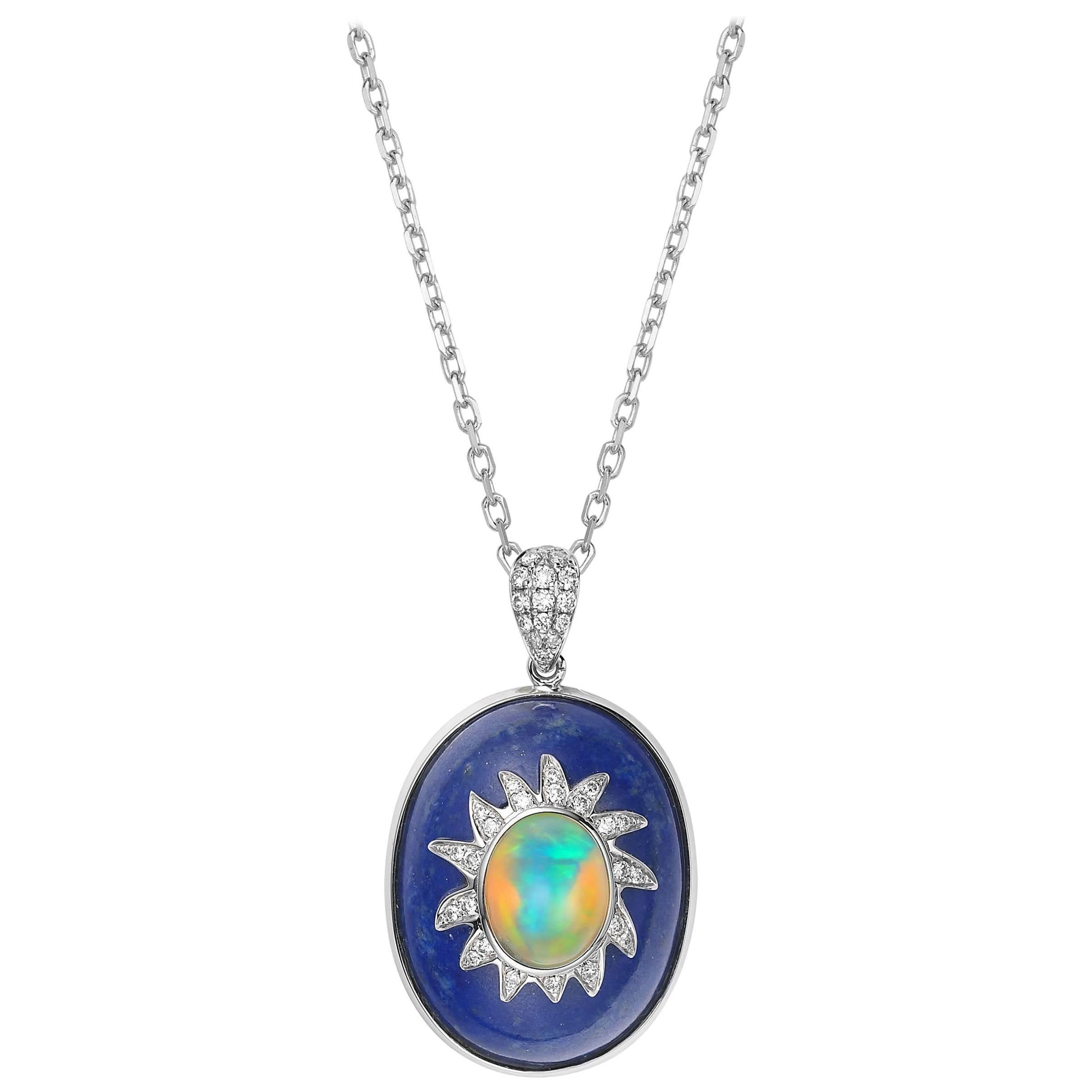 Fei Liu Lapis Lazuli Opal Diamond White Gold Pendant