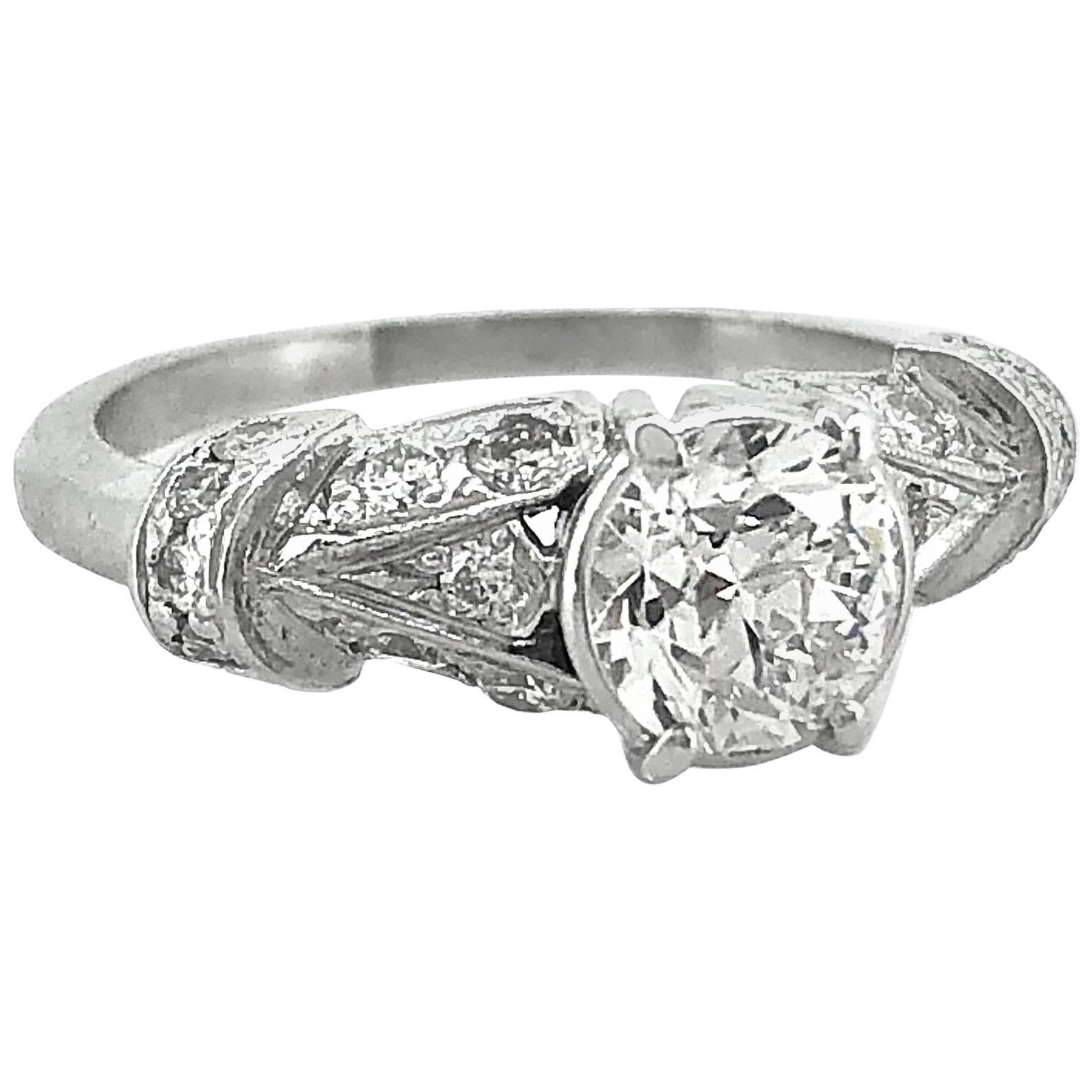 .80 Carat Diamond Antique Engagement Ring Platinum For Sale