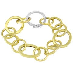 18 Karat Yellow Gold Link Chain Bracelet with White Diamonds