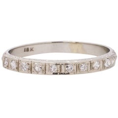 Vintage Diamond Wedding Band Hand Engraved 18 Karat White Gold, circa 1940s