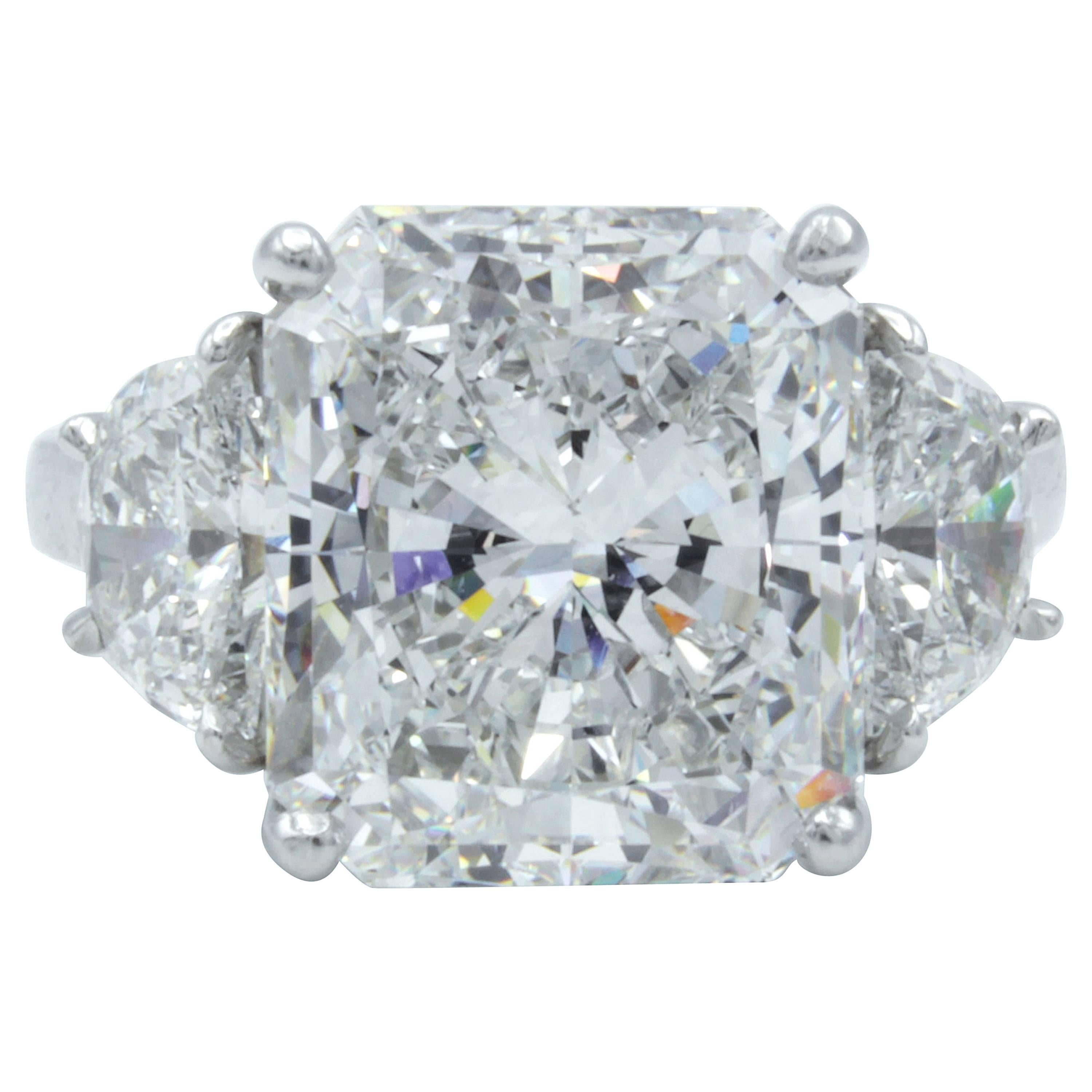 David Rosenberg 7.11 Carat Radiant GIA E/VS1 Platinum Three-Stone Diamond Ring