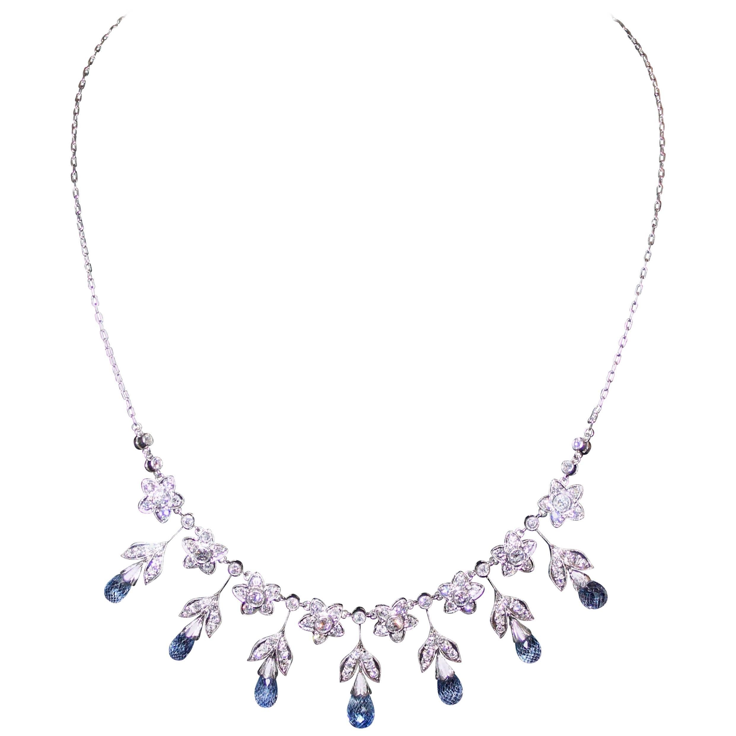 Elegant Dangling Sapphire and Diamond, 1930s Necklace For Sale