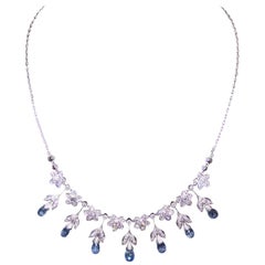 Antique Elegant Dangling Sapphire and Diamond, 1930s Necklace