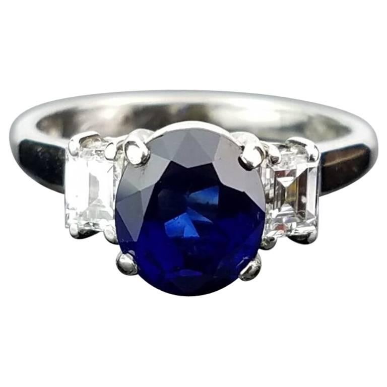 Certified 2.04 Carat Oval Sapphire and Diamond Engagement Ring