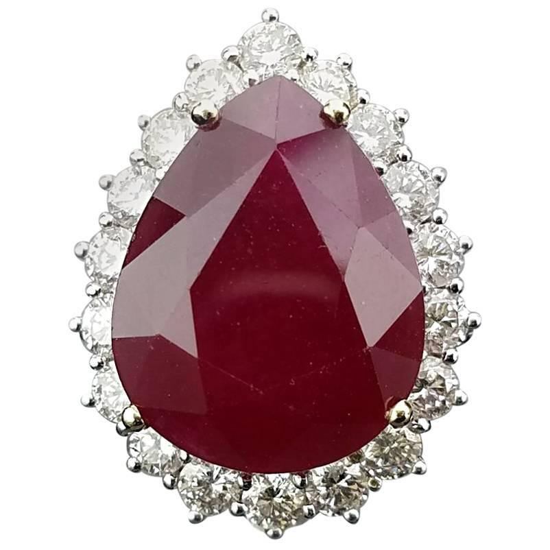 11.38 Carat Pear Shape Ruby and Diamond Cocktail Ring