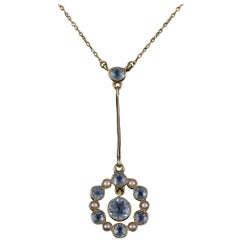 Antique Edwardian Aquamarine Pearl Pendant Necklace, circa 1910
