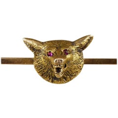 Antique Fox Head Ruby 15 Carat Gold Pin Brooch