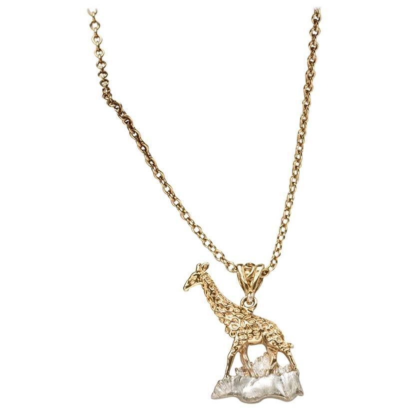 Solid Silver Giraffe Pendant with 18 Karat Gold Vermeil For Sale