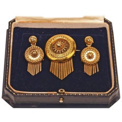 Drop Earring Brooch Jewelry Set 14 Carat Gold 585 Antique, Vienna, Austria