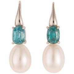 One of a Kind White Gold Zircon and Pearl Earrings