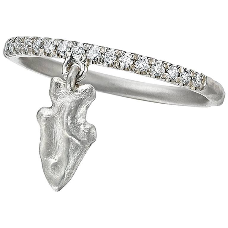 Wendy Brandes Arrowhead-Charm Stacking Ring in Platinum With Diamonds
