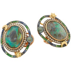 Opal Orb 18k Rose Yellow Gold Opals Diamonds and Gemstones Earrings