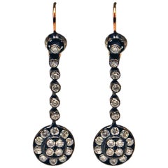 Drop Dangle Earrings 14ct Gold 585 Old-Cut Brilliants 3Ct Vienna Austria c.1900