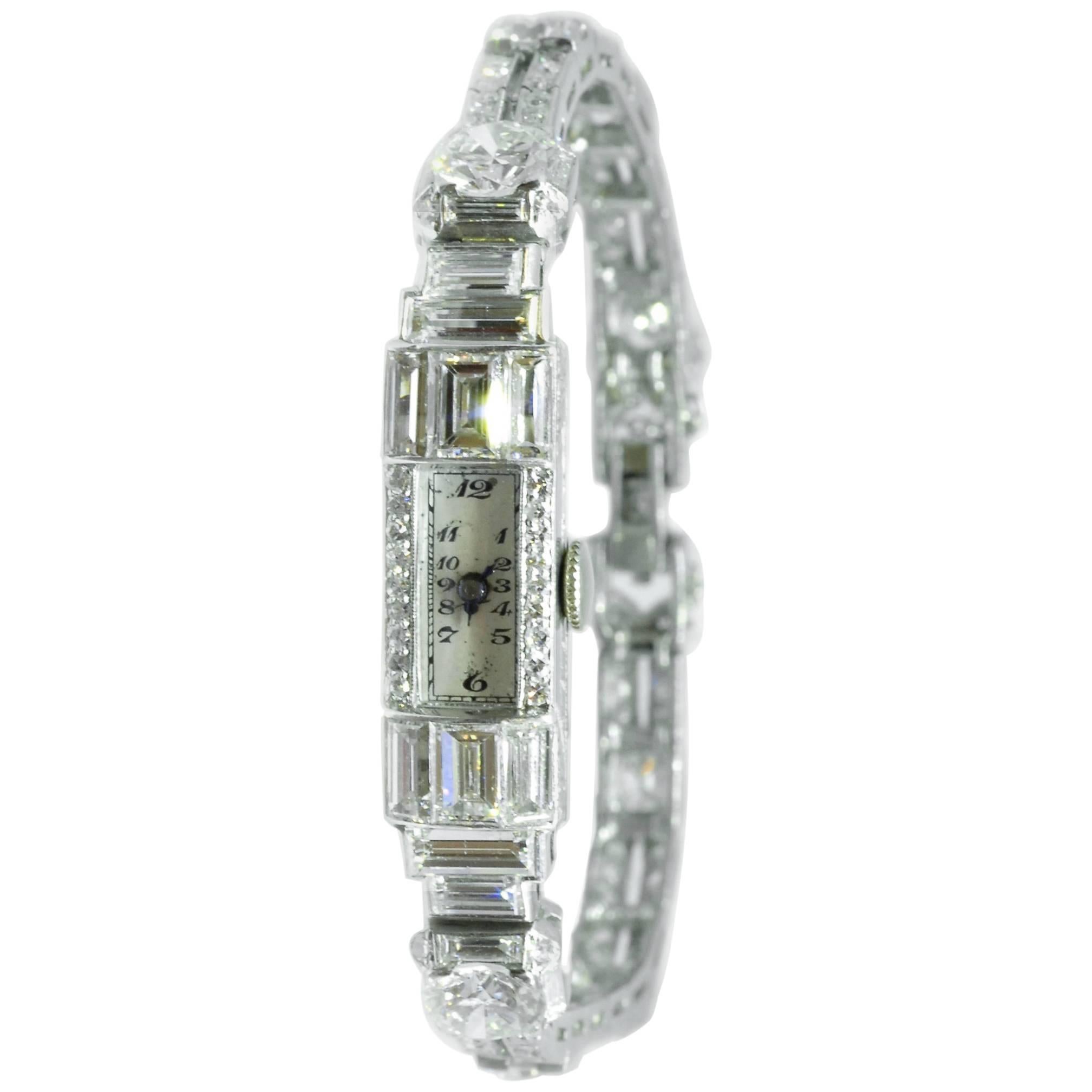 Art Deco platinum Diamond Cocktail Wristwatch For Sale