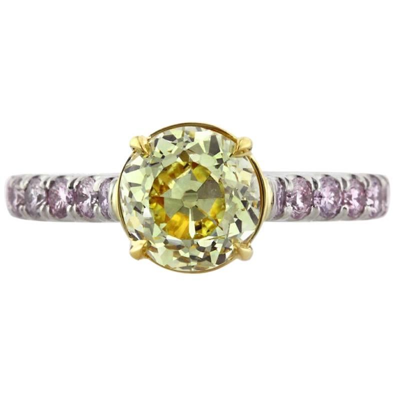 Mark Broumand Fancy Intense Yellow Old European Cut Diamond Engagement Ring