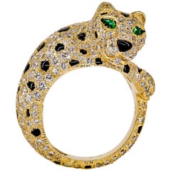 Cartier Panthere Rare Diamond Emerald, Onyx and Gold Ring