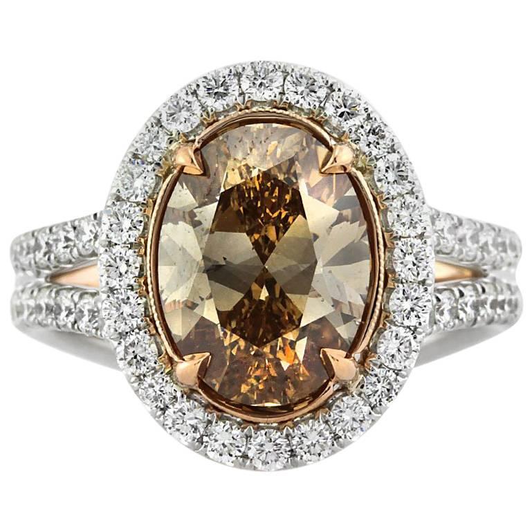 Mark Broumand 4.28 Carat Fancy Brown Yellow Oval Cut Diamond Engagement Ring