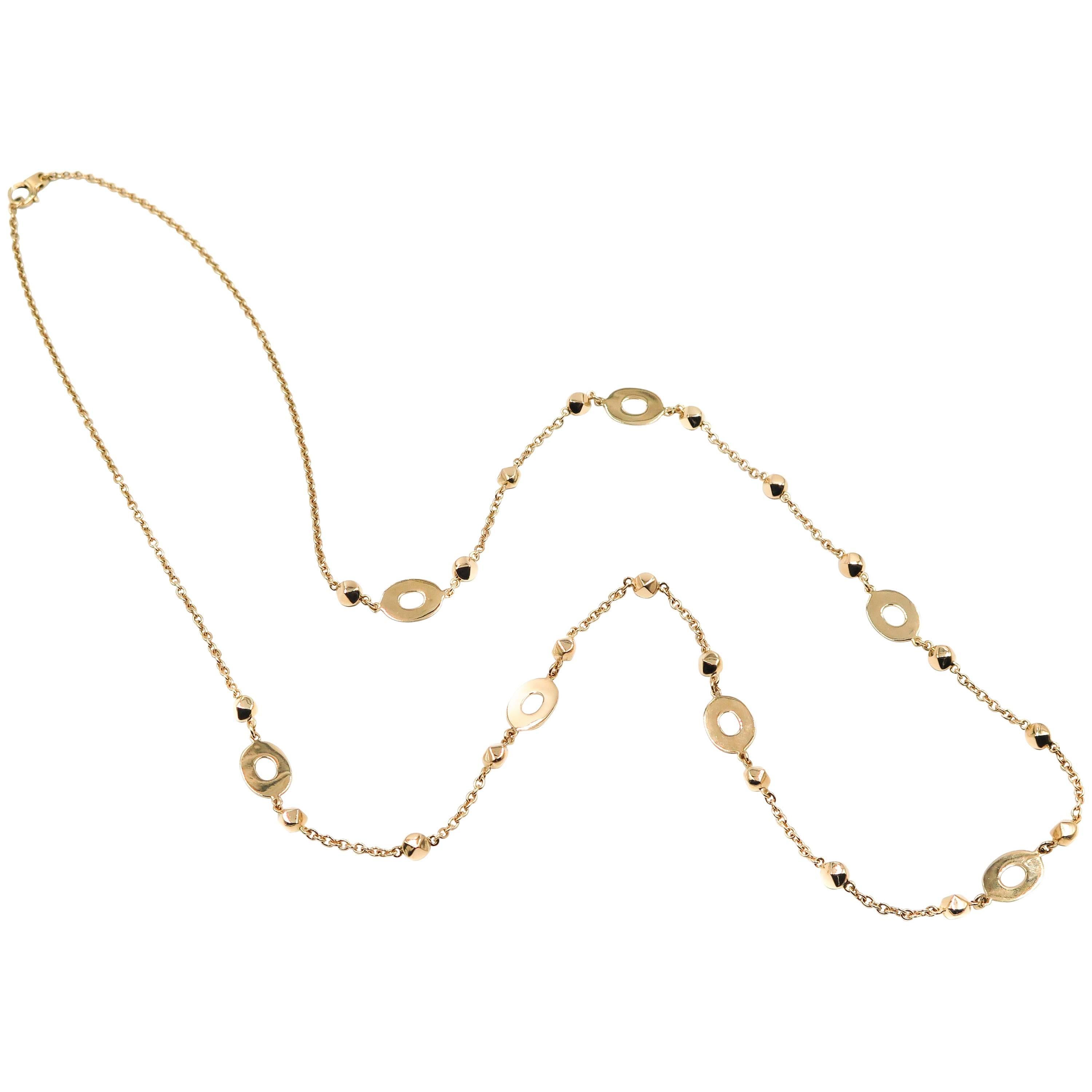 Oval Stations Long Yellow Gold Necklace