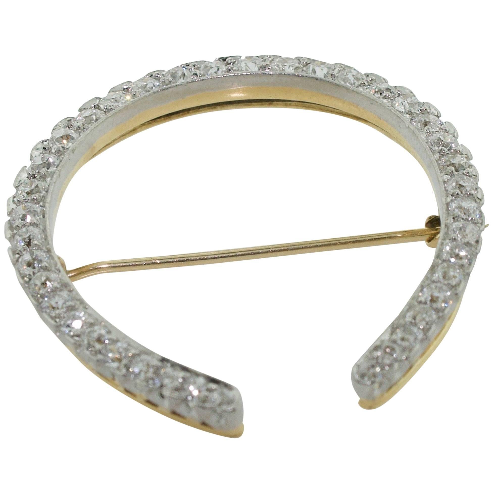 "Lucky" Horseshoe" Brooch in Platinum on 18 Karat Yellow Gold, circa 1915