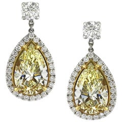 Mark Broumand 8.80 Carat Light Yellow Pear Shaped Diamond Earrings