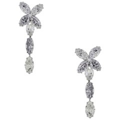 Marquise Cut Diamond Floral Dangle Earrings