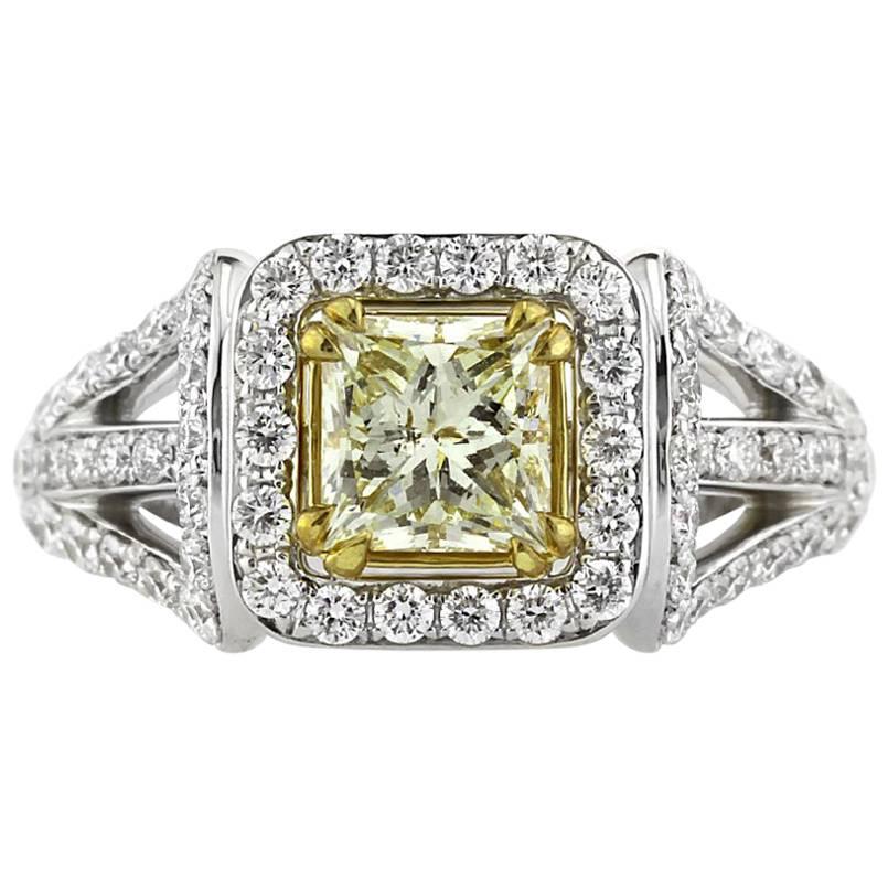 Mark Broumand 2.12 Carat Fancy Light Yellow Princess Cut Diamond Engagement Ring