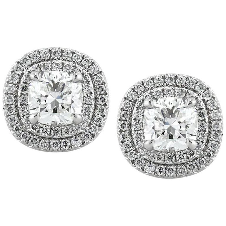 Cushion cut halo earrings Clearance