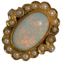 Large Opal and Pearl 18 Carat Gold Cluster Ring