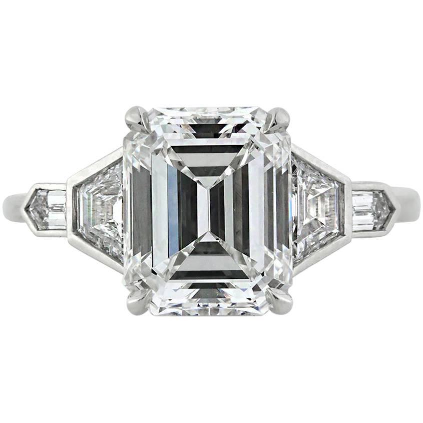 Mark Broumand 4.48 Carat Emerald Cut Diamond Engagement Ring