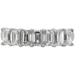 Mark Broumand Alianza de boda con diamantes talla esmeralda de 2,20 quilates en oro blanco de 18 quilates