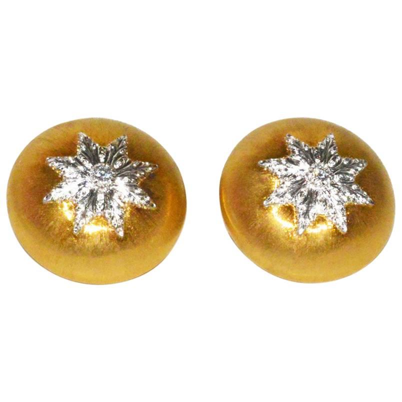 Buccellati Macri Classica Gold and Diamond Button Ear Clips