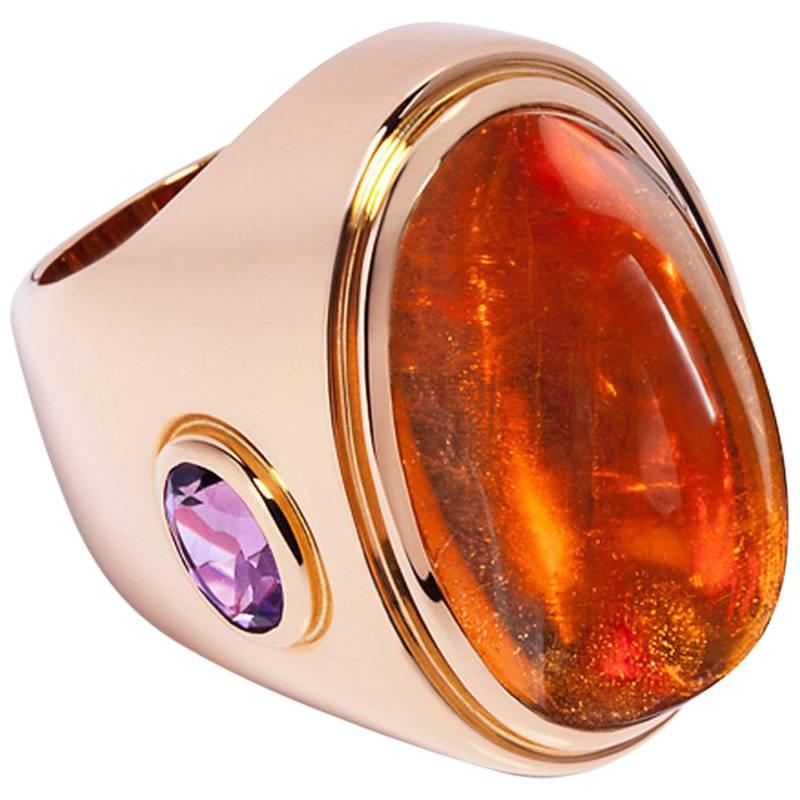Certified 51.21 Carat Mandarine-Garnet Rose Gold Cocktail Ring For Sale
