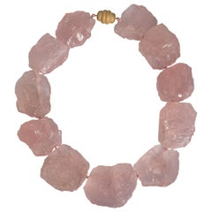 Large Natural Eleven Carved Rose Pink Quartz Necklace