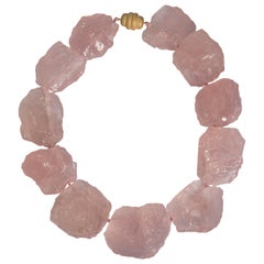 Large Natural Eleven Carved Rose Pink Quartz Necklace