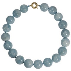 Large Natural Aquamarine 22mm Beads Necklace