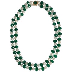 Classic Two Strand Green Faceted Agate Pearl Twin-Set Necklace
