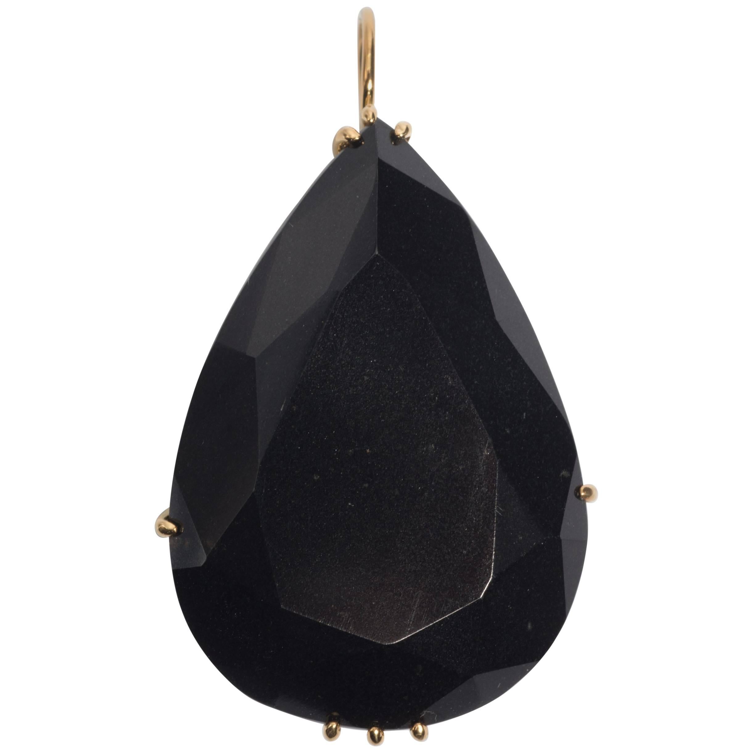 Large Pear Shape Faceted Black Jade Vermeil Necklace Enhancer For Sale
