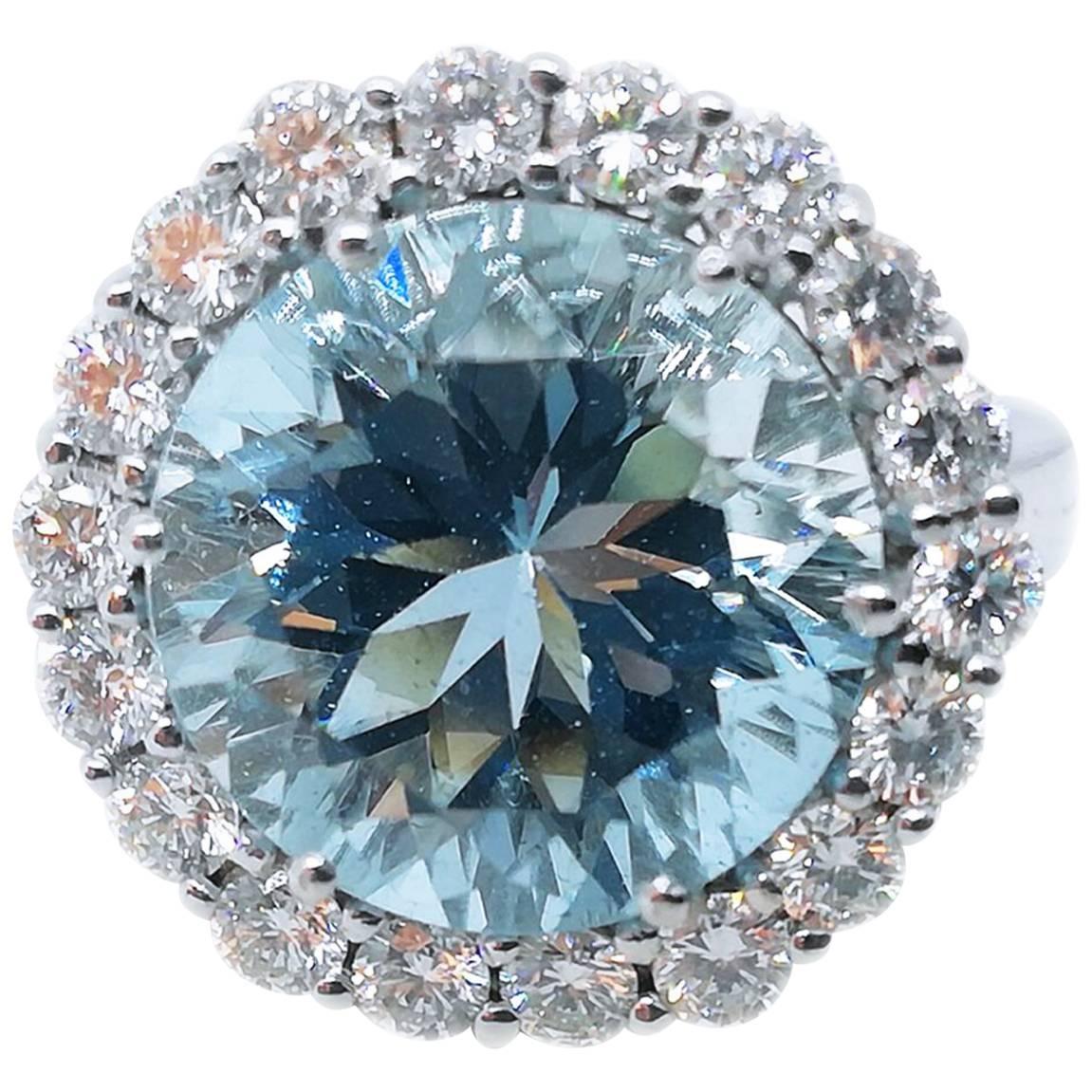 5.98 Carat Brilliant Cut Brazilian Aquamarine Diamond Cocktail Engagement Ring