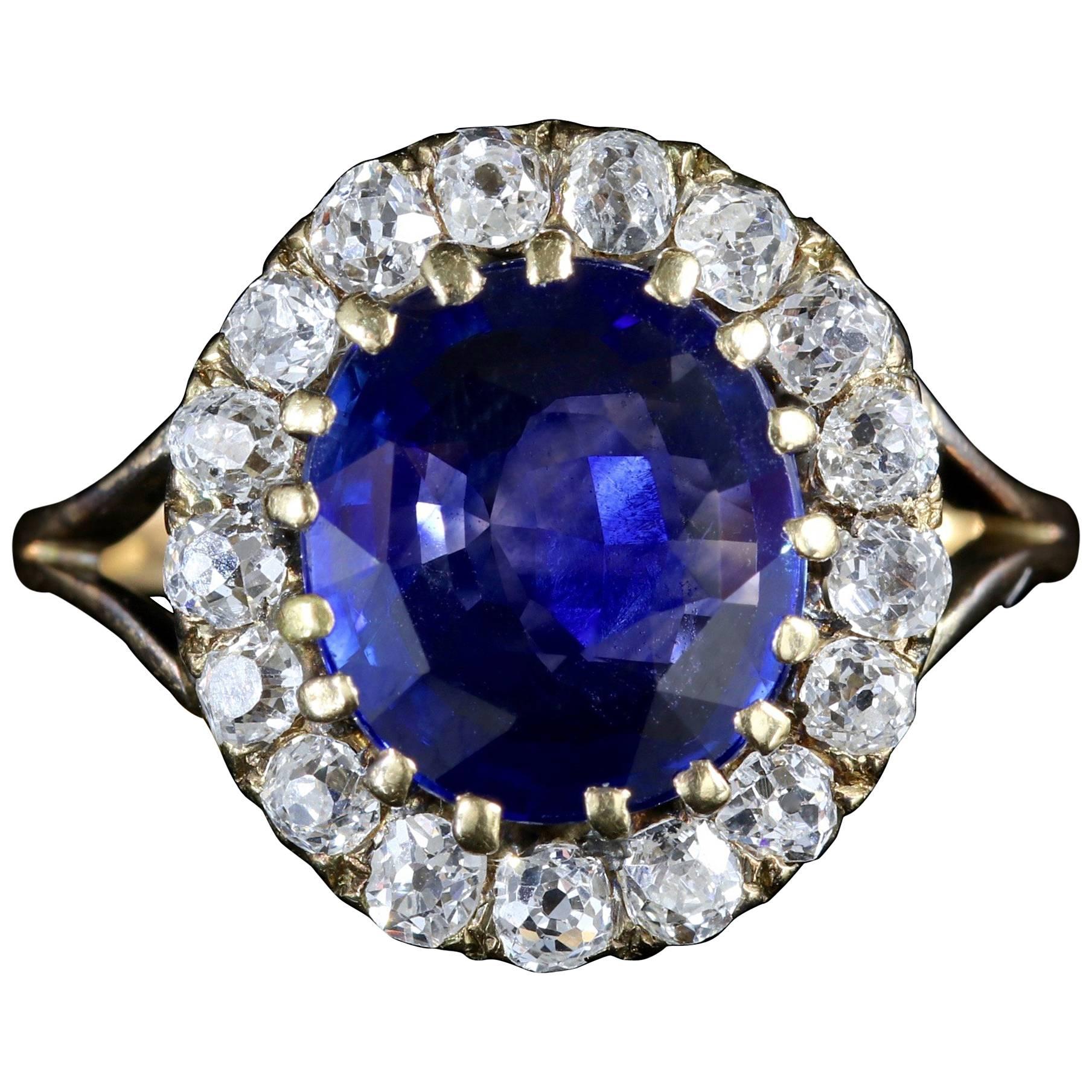 Antique Victorian Sapphire Diamond Cluster Ring, circa 1880