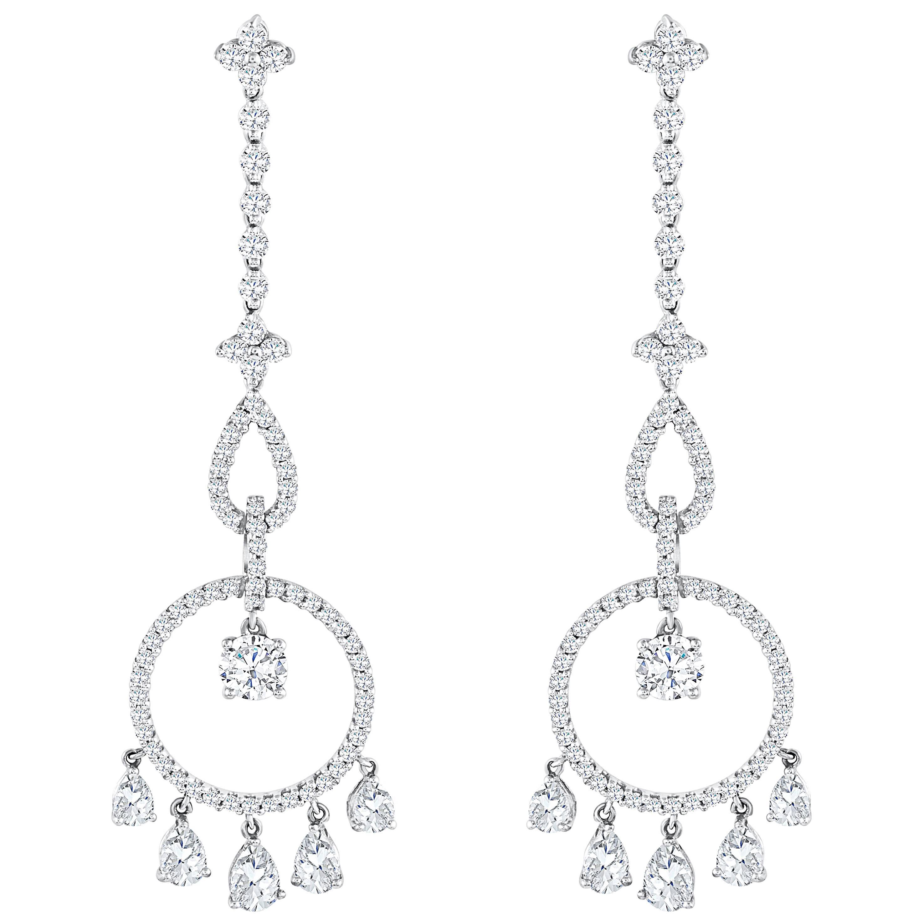 2.38 Carats Total Pear and Round Shape Diamond Open-Work Chandelier Earrings