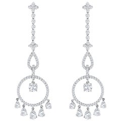 2.38 Carats Total Pear and Round Shape Diamond Open-Work Chandelier Earrings