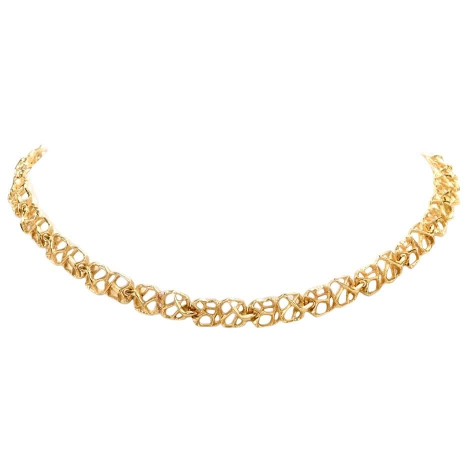 1970s Gubelin 18 Karat Matted Nugget Yellow Gold Necklace