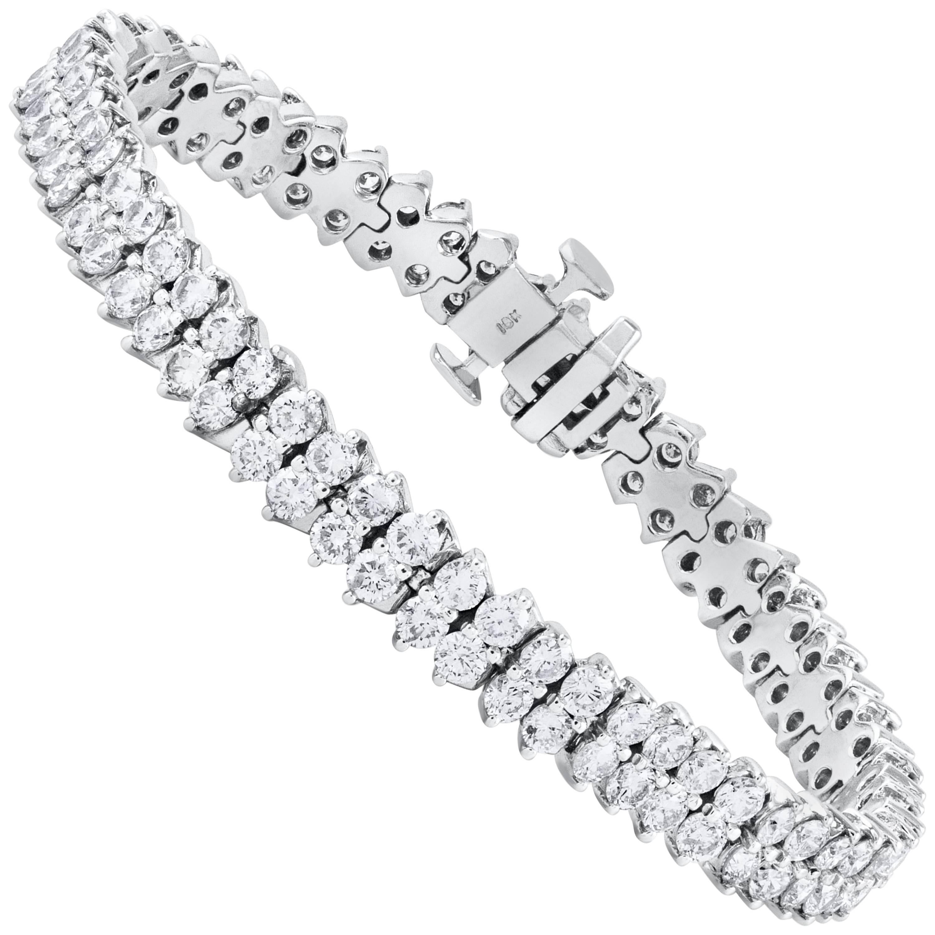 Roman Malakov 9.19 Carats Round Brilliant Cut Diamond Double Row Tennis Bracelet For Sale