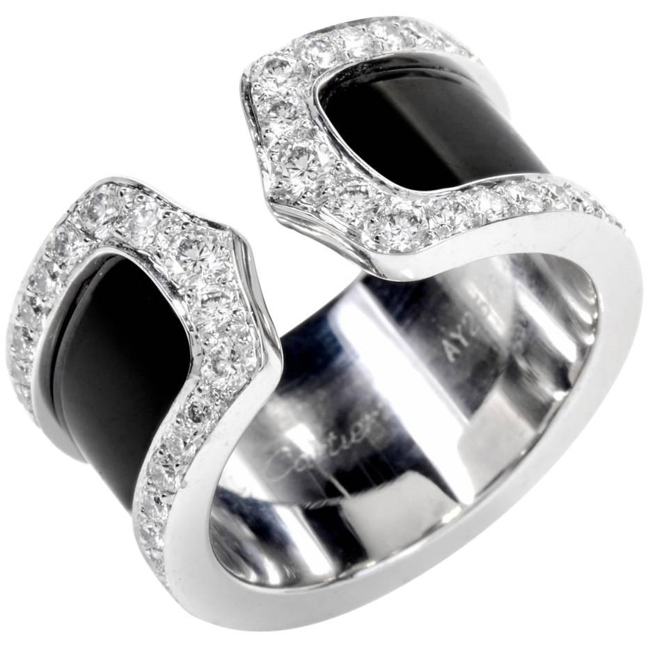 Cartier "Double C" Diamond and 18 Karat White Gold Open Band Ring