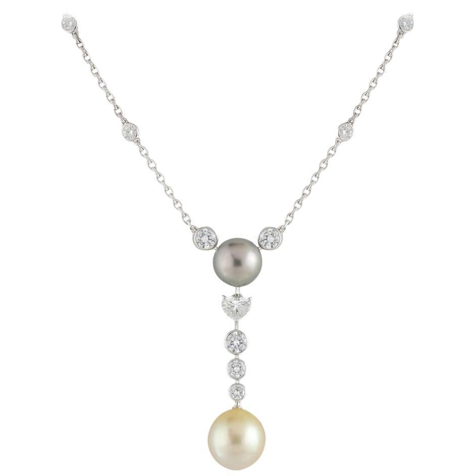 Cartier Diamond and Pearl Calin Necklace 2.61 Carat