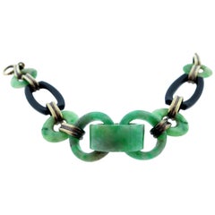 Art Deco Jade and Onyx Link Bracelet