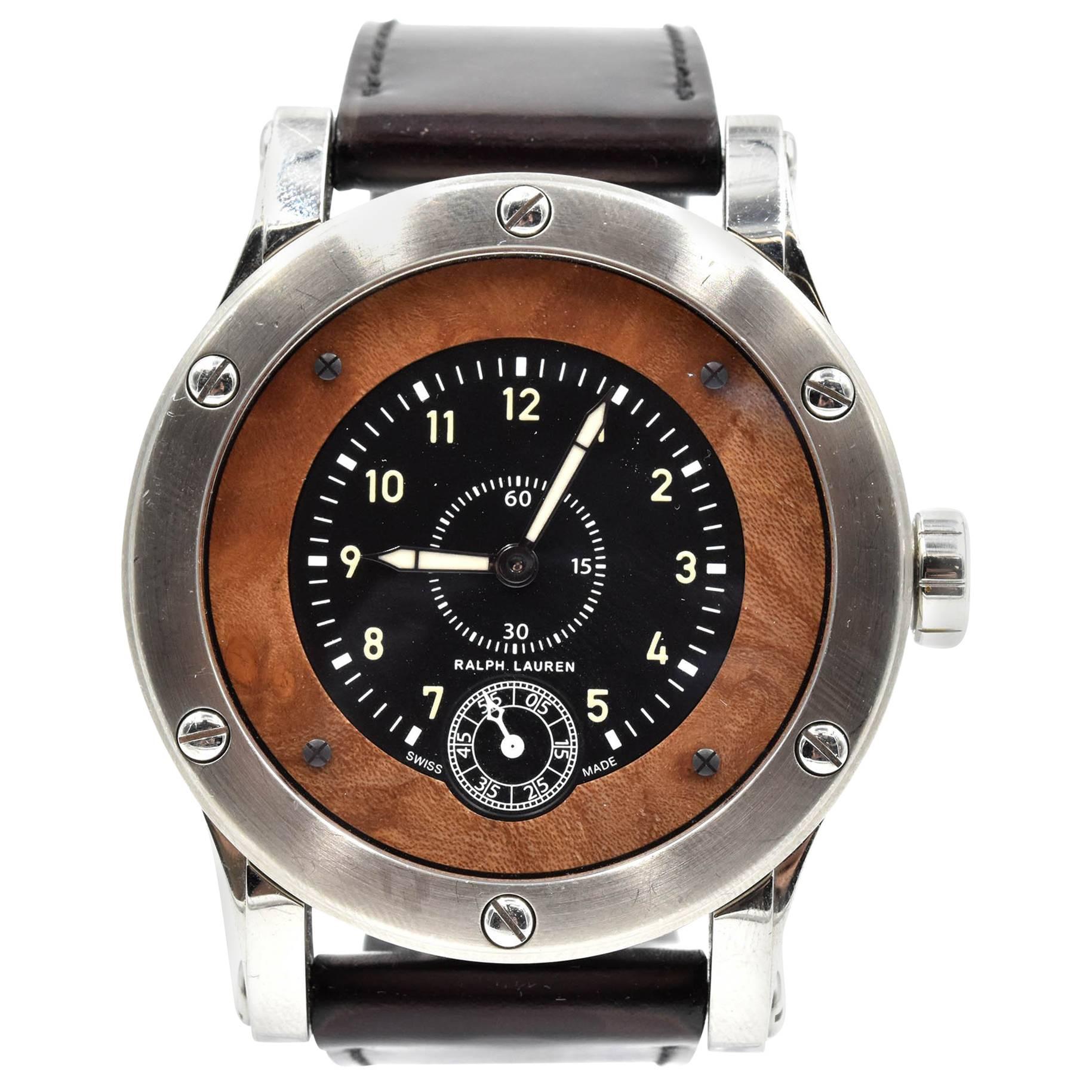 Ralph Lauren Stainless Steel Wood Inlay Automotive automatic Wristwatch  