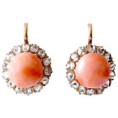 Angel Skin Coral Diamond Gold Cluster Earrings