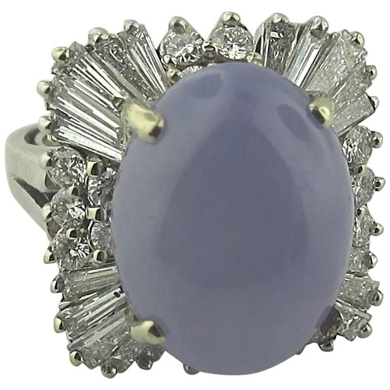 Lavender Jade and Diamond Ring Set in Platinum